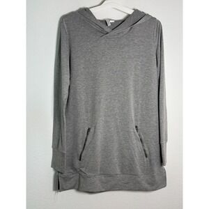 BCG Womens Gray Longline Tunic Hoodie Zipper Pockets Thumbholes Size L